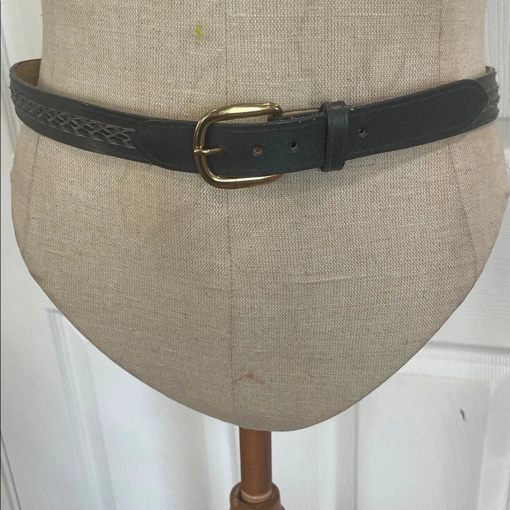 Vintage Leather dark Braided Belt Gold Buckle women’s